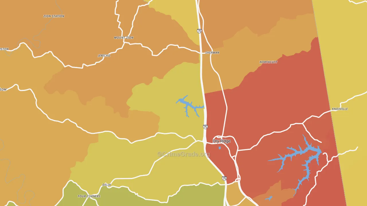 Dry Ridge, KY Map of Vandalism Rates
