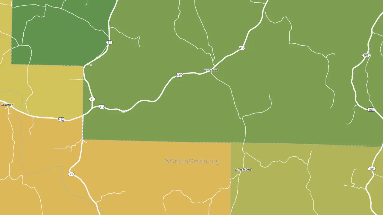 Dryfork, AR Map of Vandalism Rates