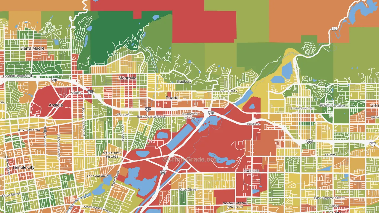 Duarte, CA Map of Vandalism Rates