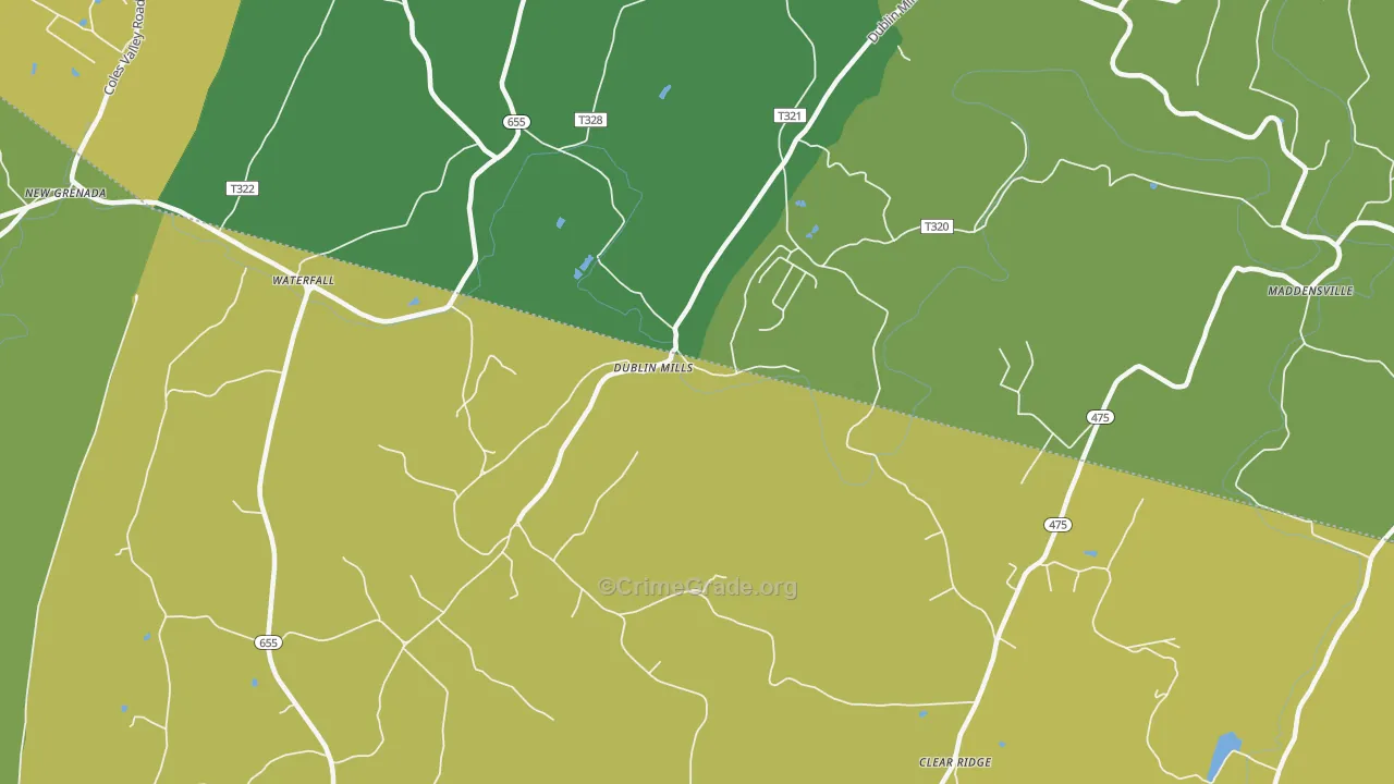 Dublin Mills, PA Map of Vandalism Rates