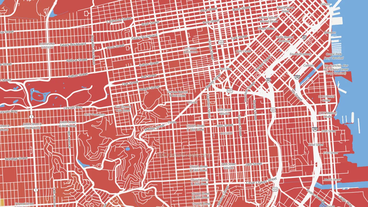 Duboce Triangle, San Francisco, CA Map of Vandalism Rates