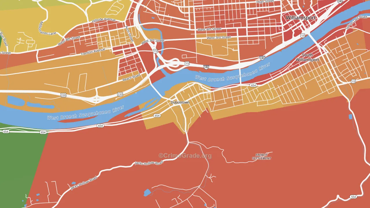 Duboistown, PA Map of Vandalism Rates