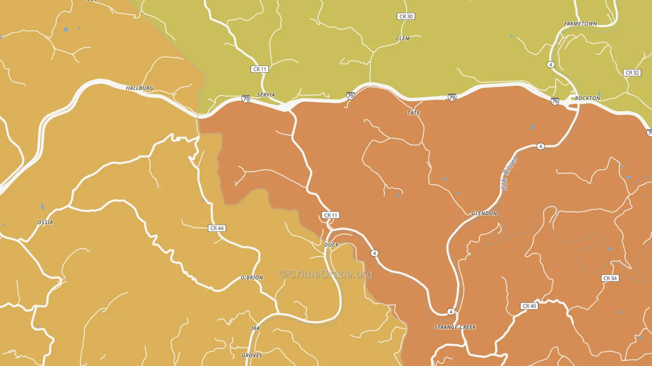 Duck, WV Map of Vandalism Rates