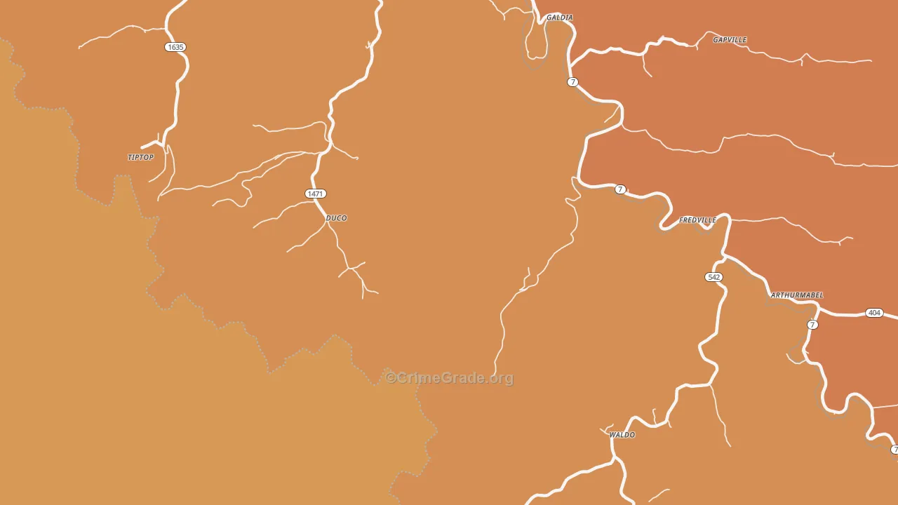 Duco, KY Map of Vandalism Rates