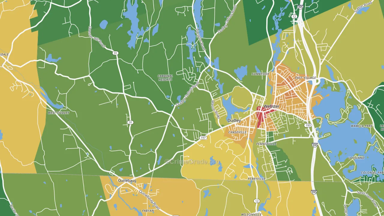 Dudley, MA Map of Vandalism Rates
