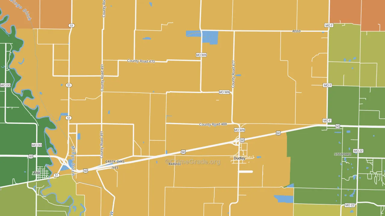 Dudley, MO Map of Vandalism Rates