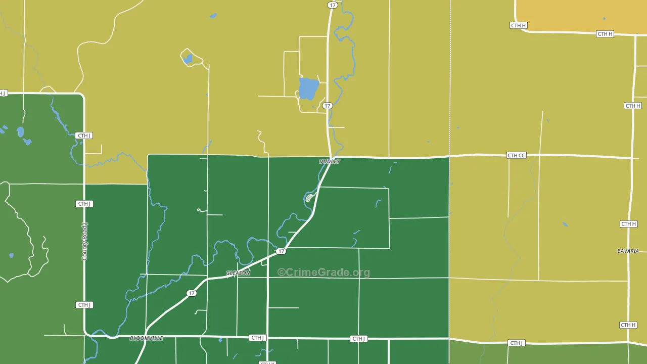 Dudley, WI Map of Vandalism Rates