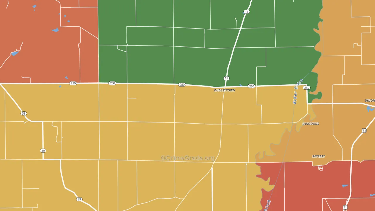 Dudleytown, IN Map of Vandalism Rates
