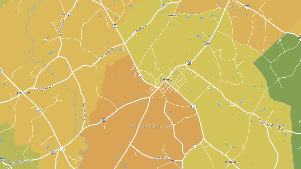 Due West, SC Map of Vandalism Rates