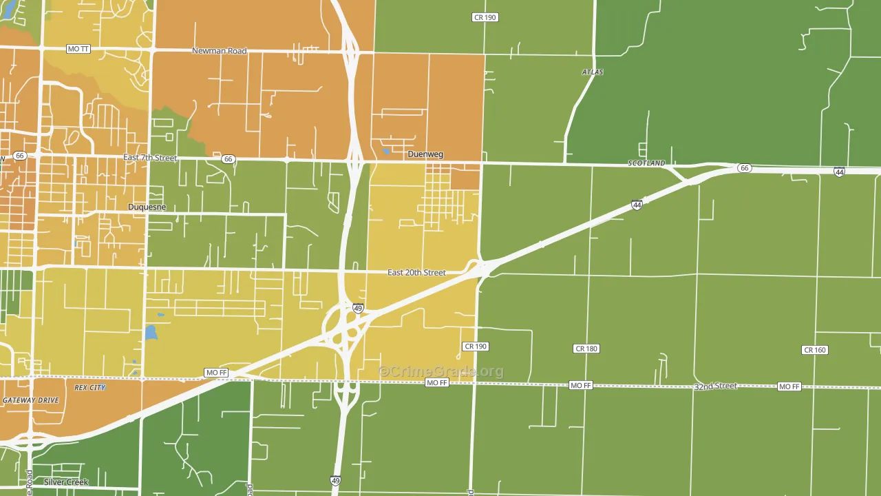 Duenweg, MO Map of Vandalism Rates
