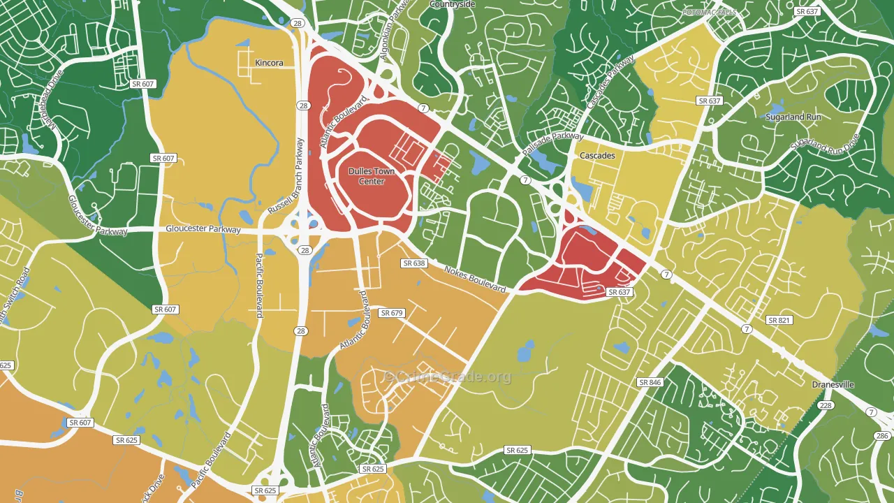 Dulles Town Center, VA Map of Vandalism Rates