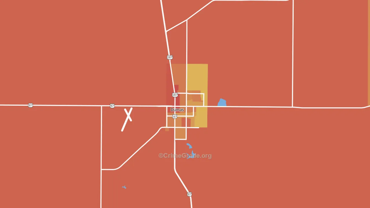 Dumas, TX Map of Vandalism Rates