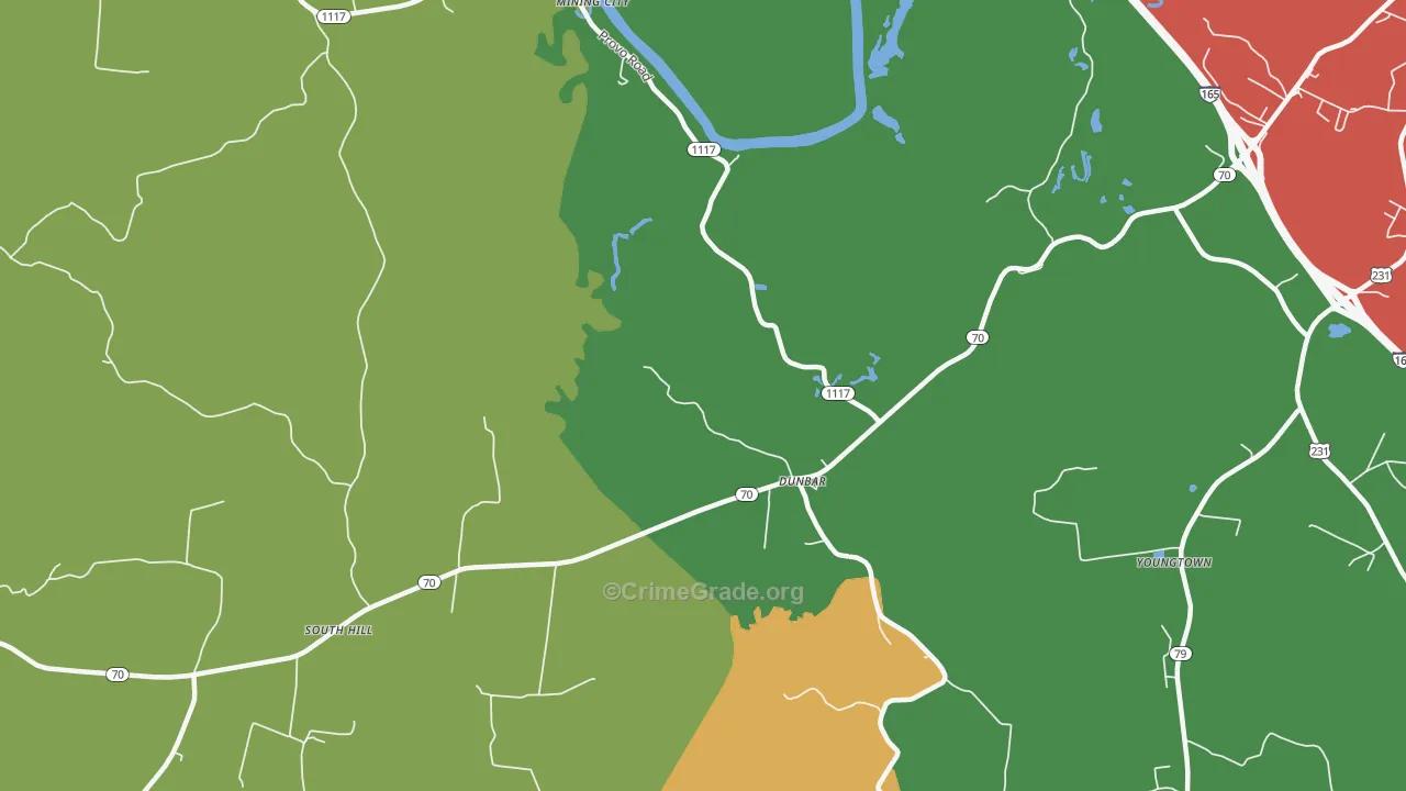 Dunbar, KY Map of Vandalism Rates