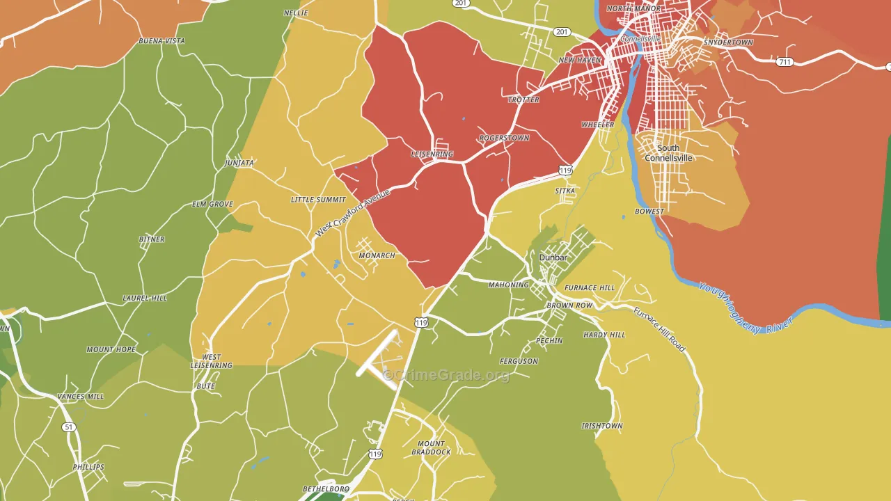 Dunbar, PA Map of Vandalism Rates