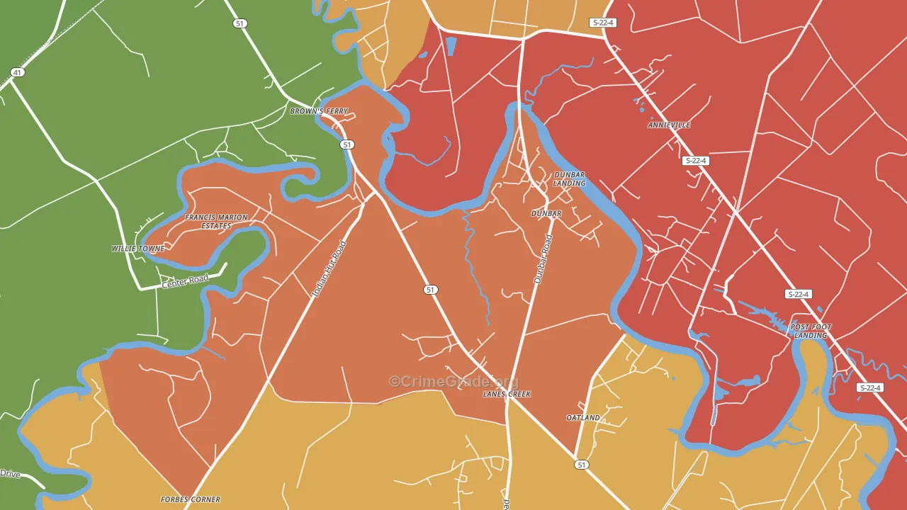 Dunbar, SC Map of Vandalism Rates