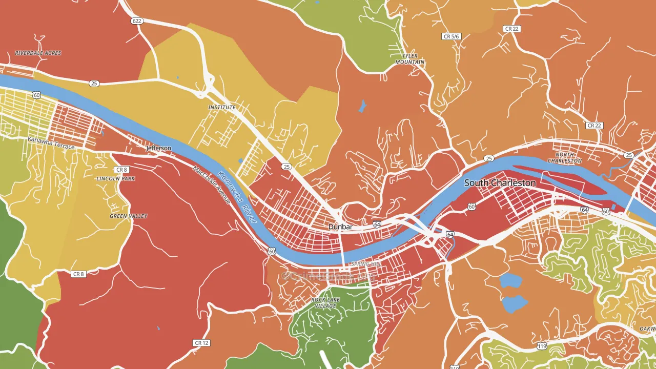 Dunbar, WV Map of Vandalism Rates