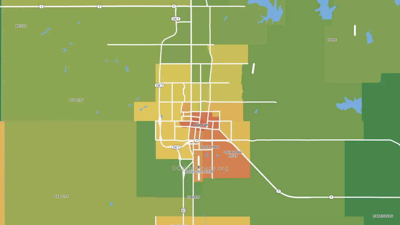 Duncan, OK Map of Vandalism Rates