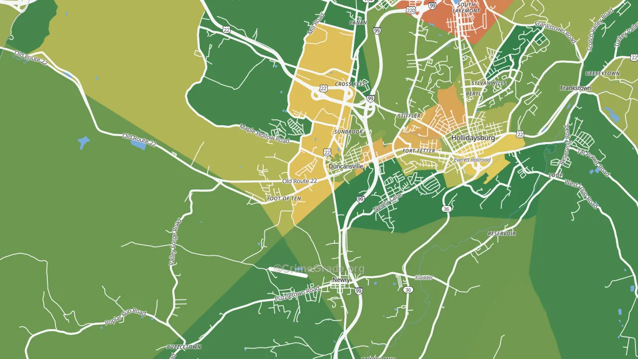 Duncansville, PA Map of Vandalism Rates