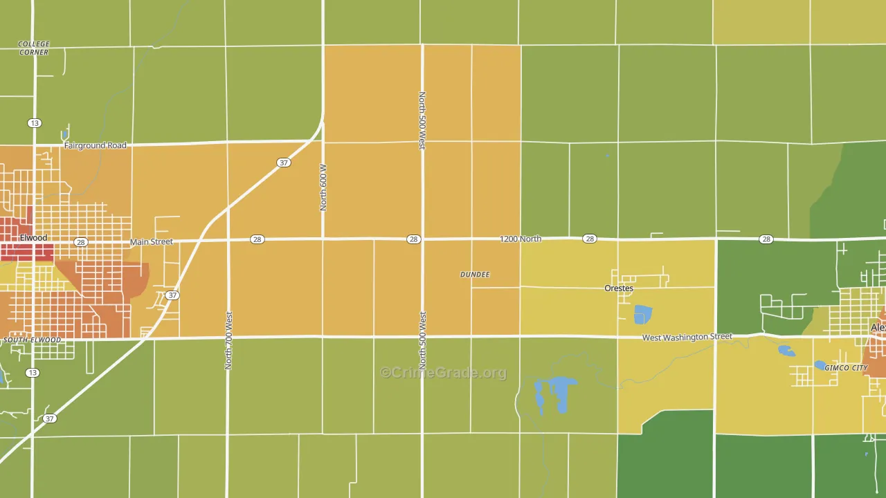 Dundee, IN Map of Vandalism Rates