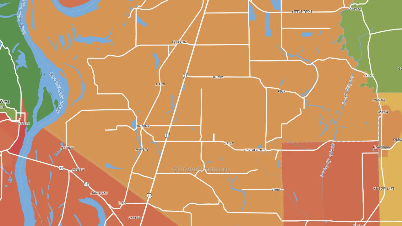 Dundee, MS Map of Vandalism Rates
