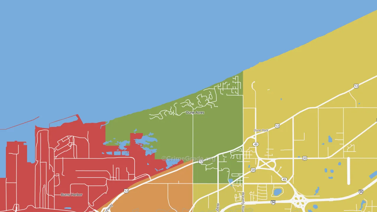 Dune Acres, IN Map of Vandalism Rates