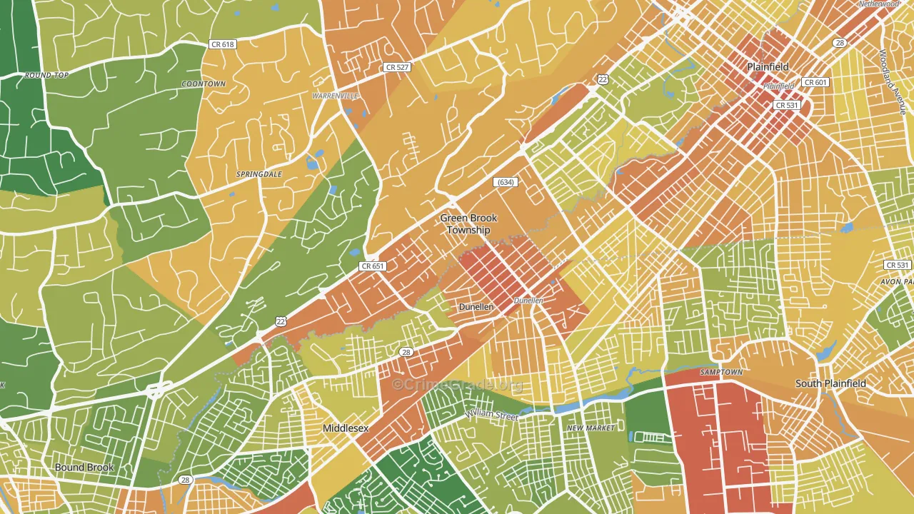 Dunellen, NJ Map of Vandalism Rates