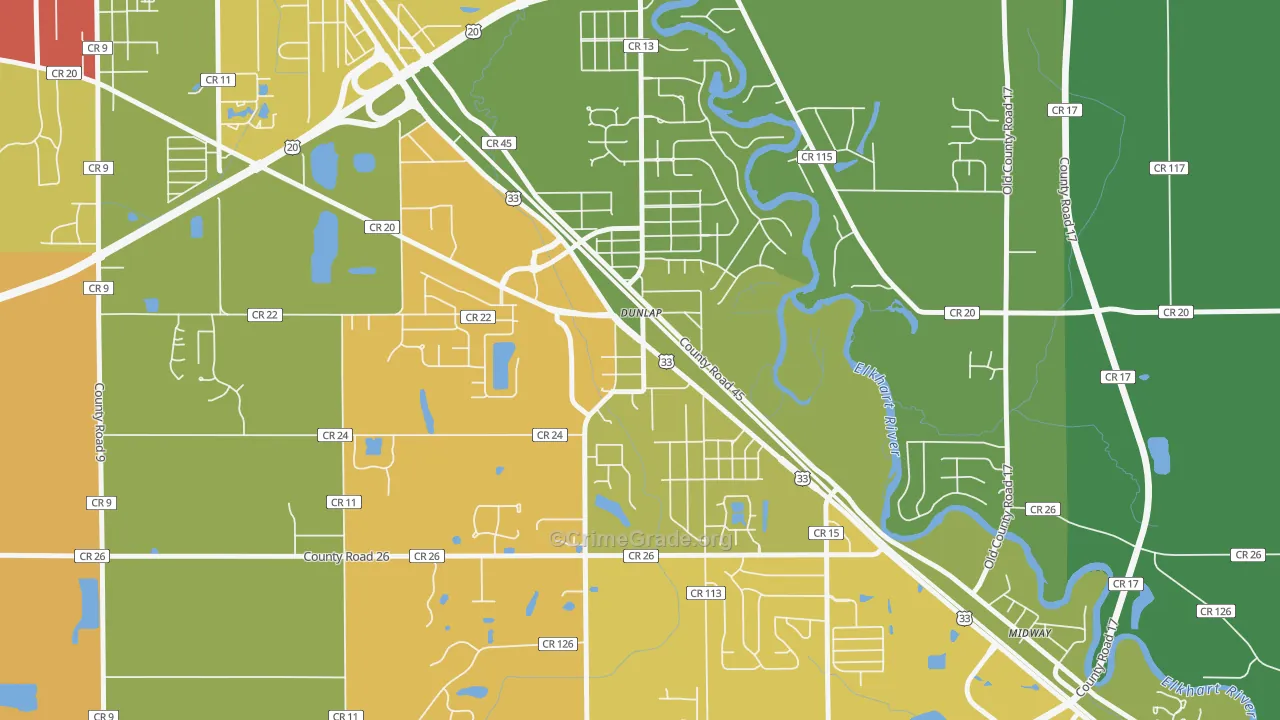 Dunlap, IN Map of Vandalism Rates