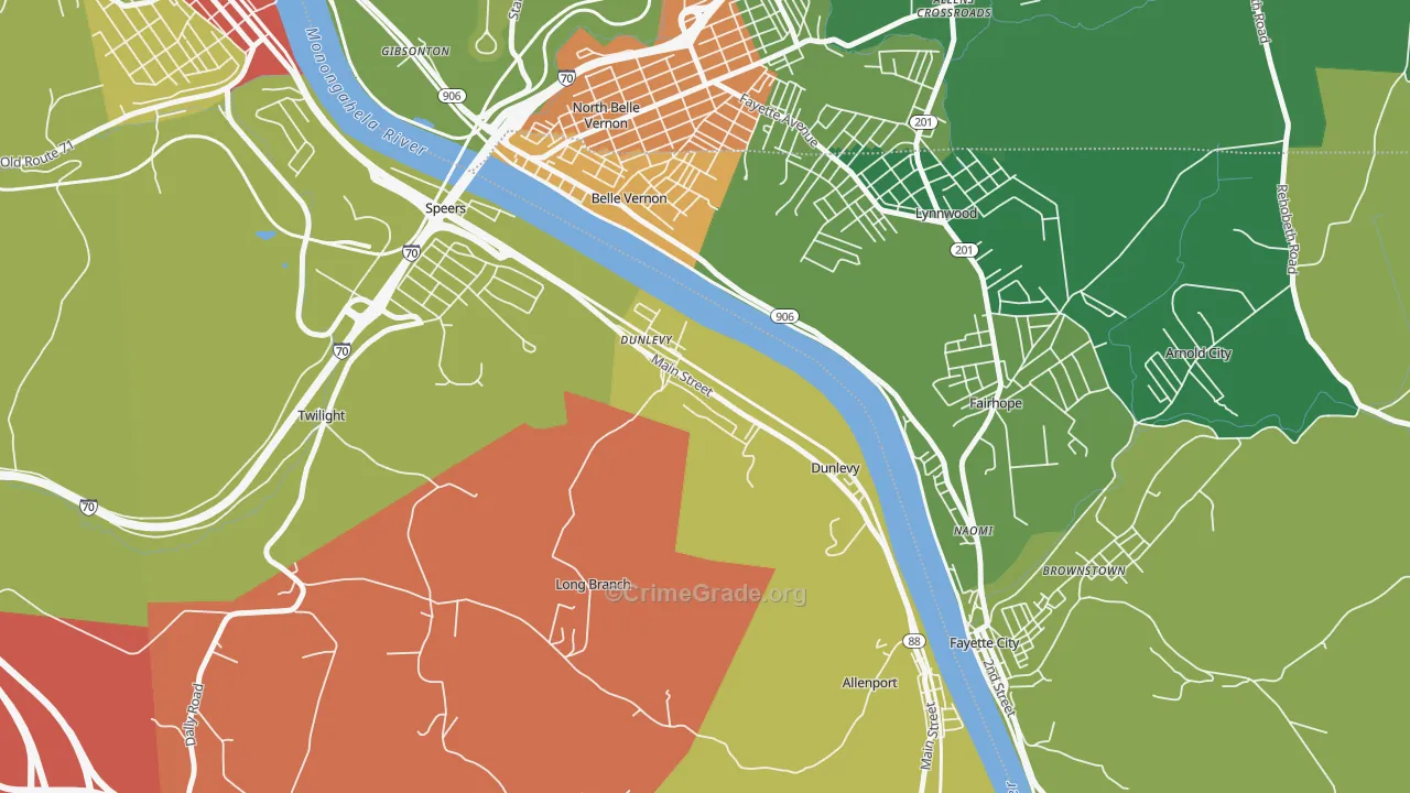 Dunlevy, PA Map of Vandalism Rates