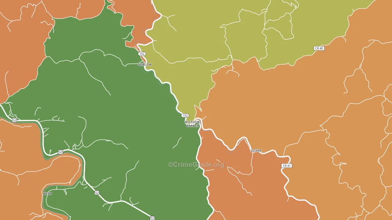 Dunlow, WV Map of Vandalism Rates