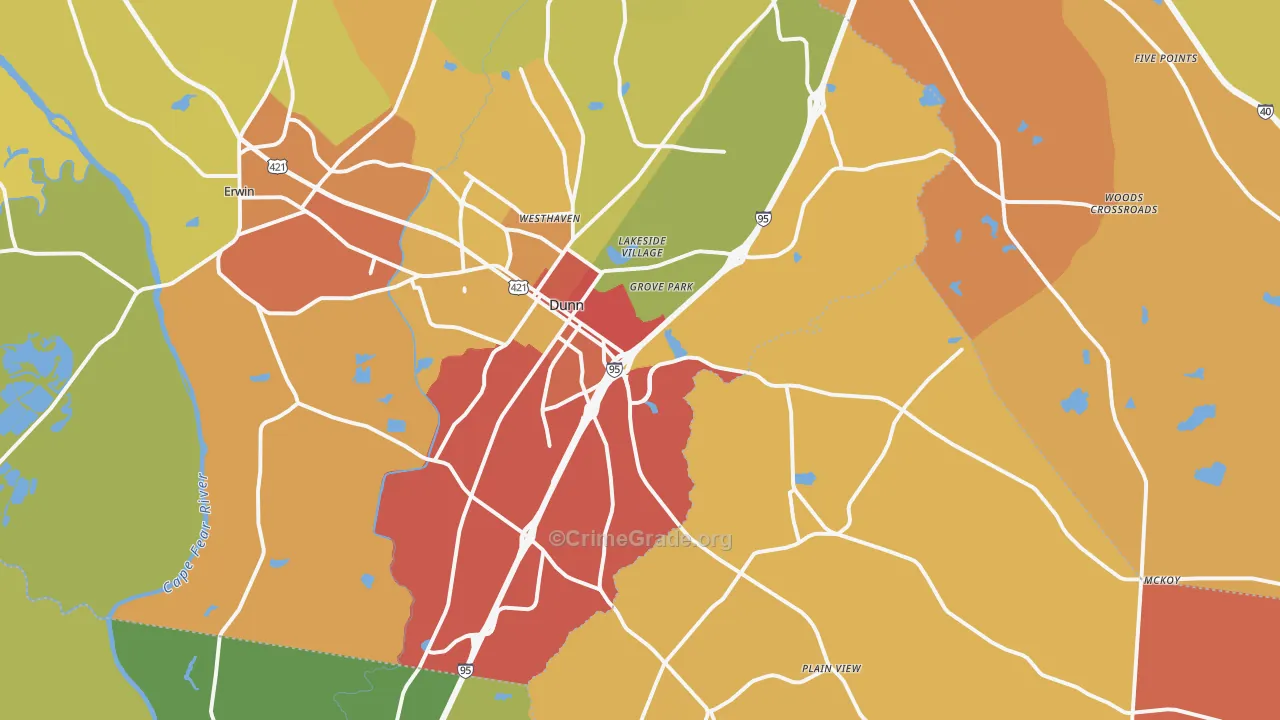 Dunn, NC Map of Vandalism Rates
