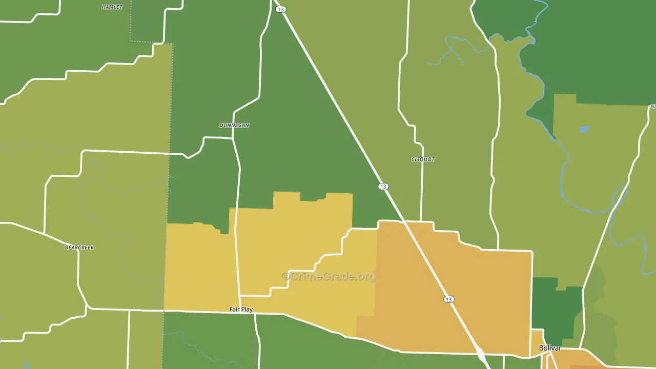 Dunnegan, MO Map of Vandalism Rates