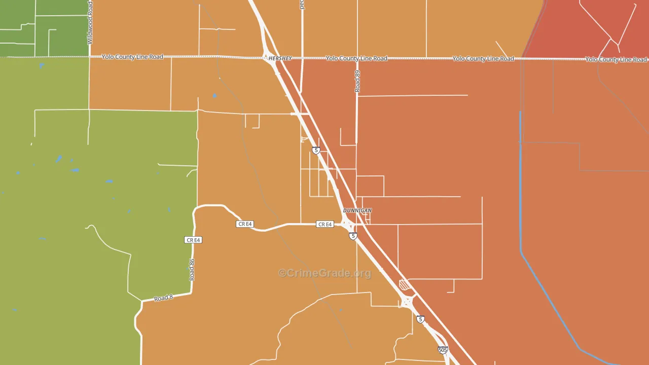 Dunnigan, CA Map of Vandalism Rates