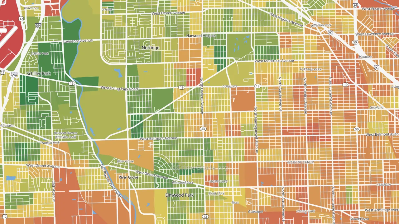 Dunning, Chicago, IL Map of Vandalism Rates