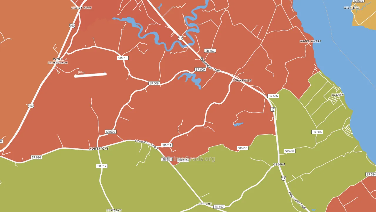 Dunnsville, VA Map of Vandalism Rates
