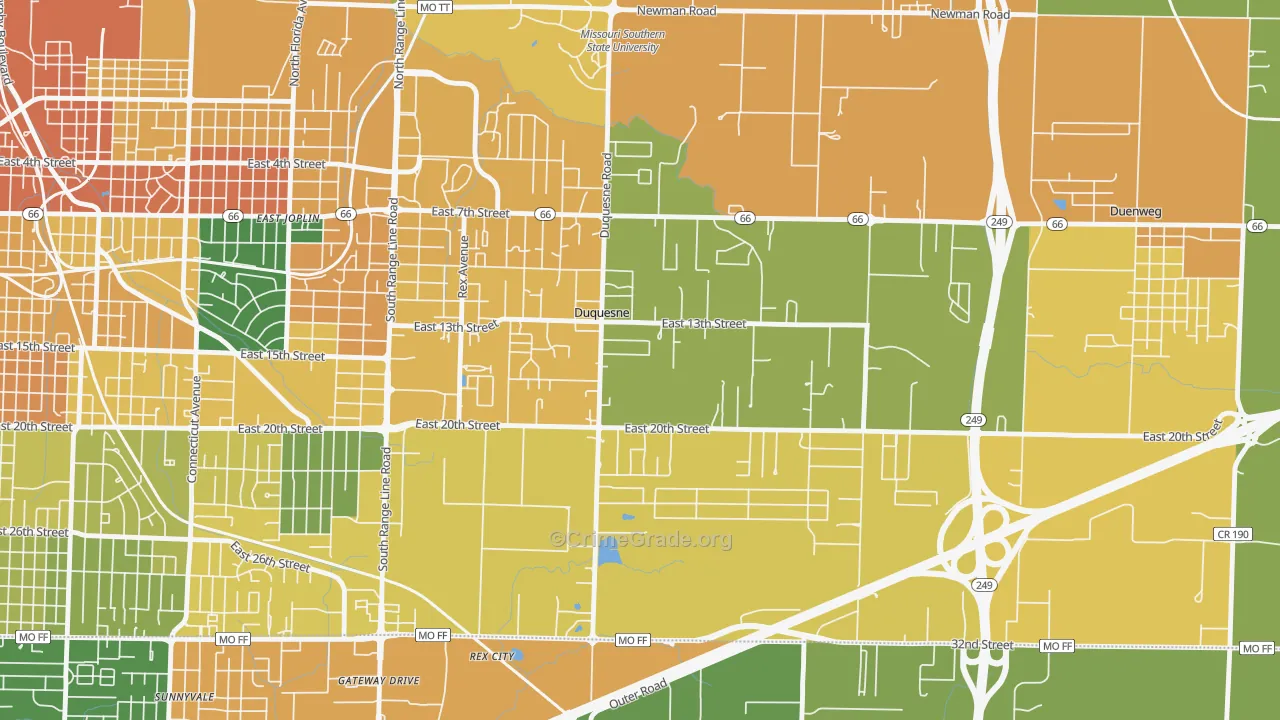 Duquesne, MO Map of Vandalism Rates
