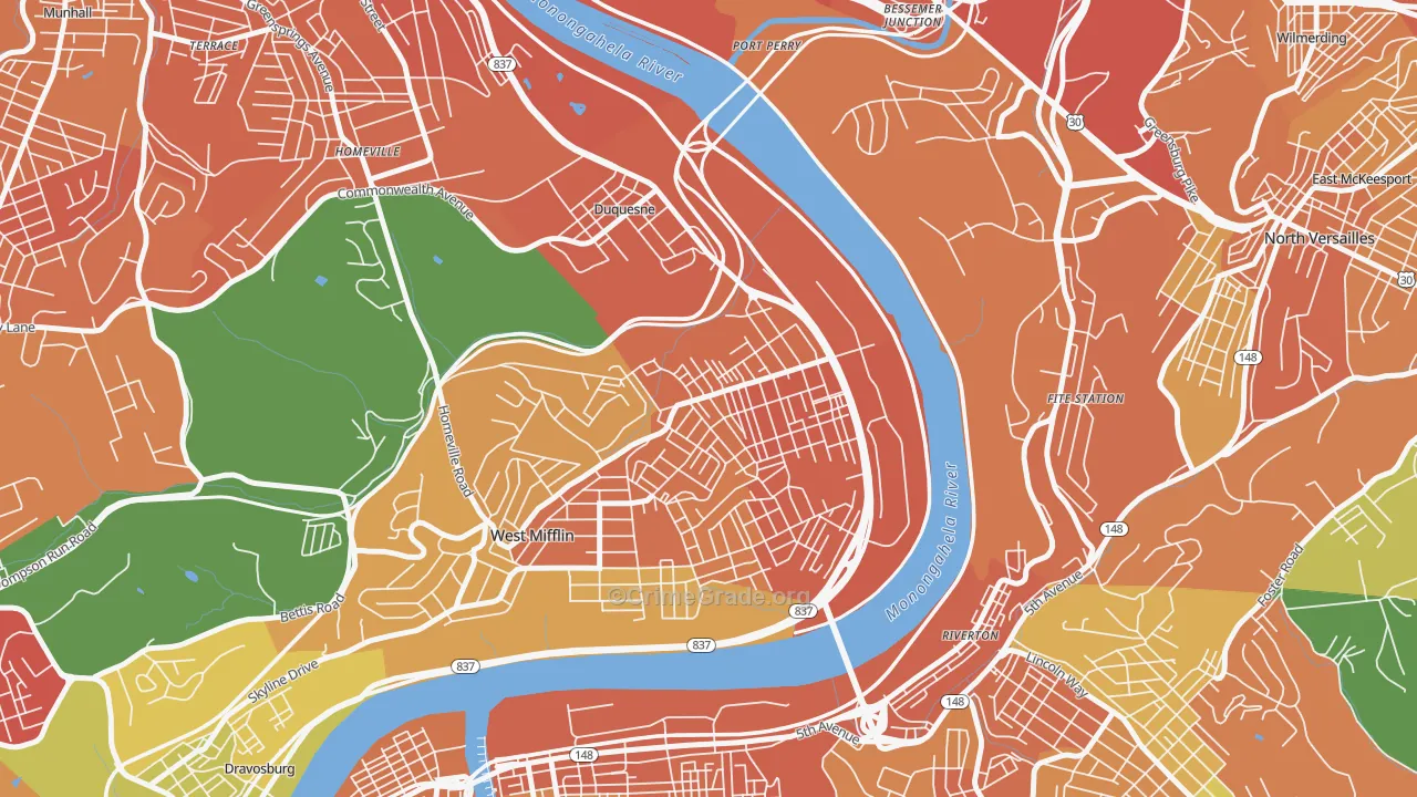 Duquesne, PA Map of Vandalism Rates