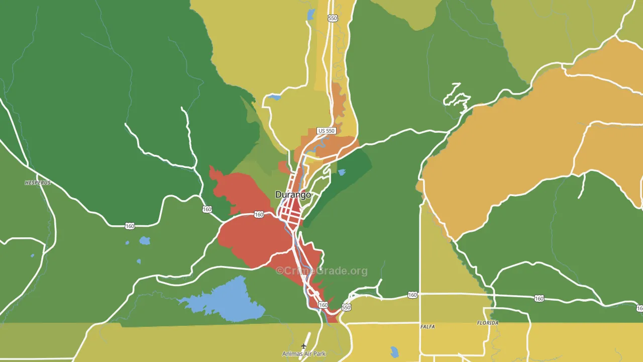 Durango, CO Map of Vandalism Rates