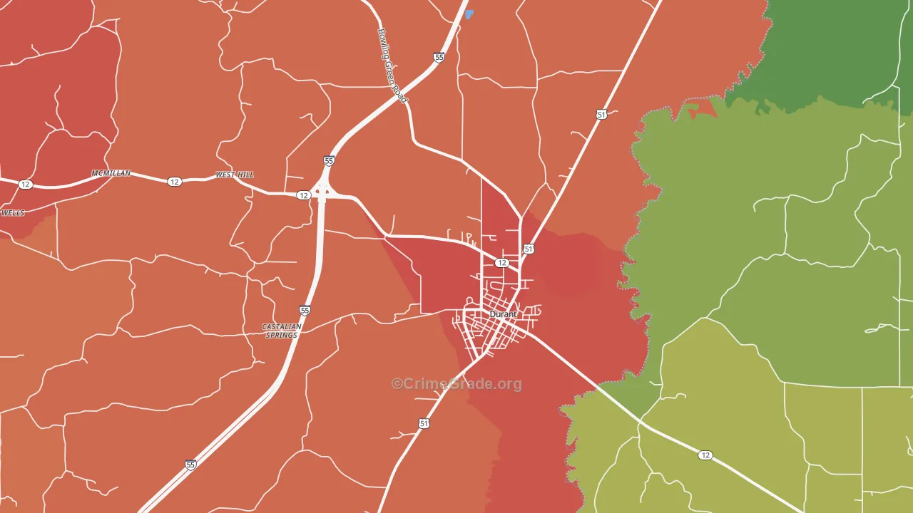 Durant, MS Map of Vandalism Rates