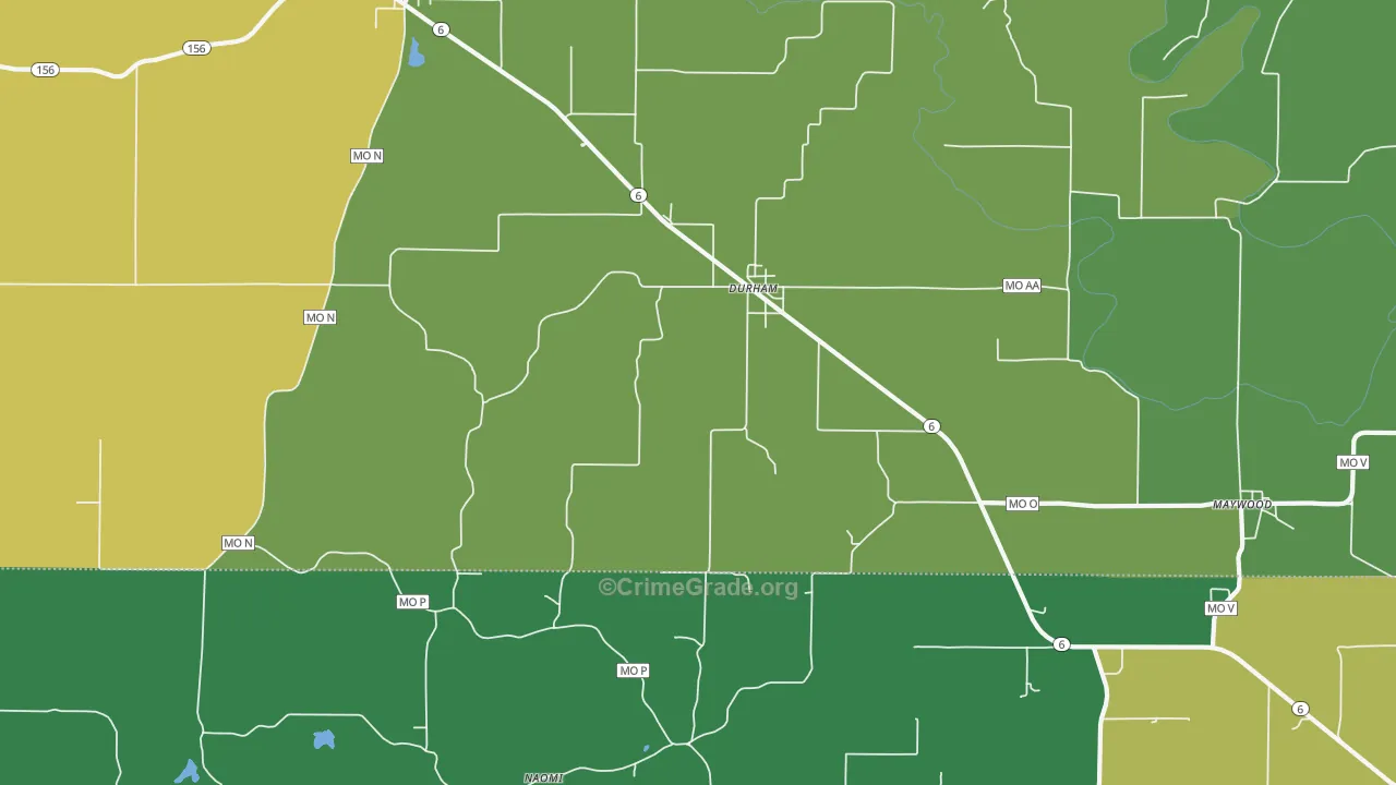 Durham, MO Map of Vandalism Rates