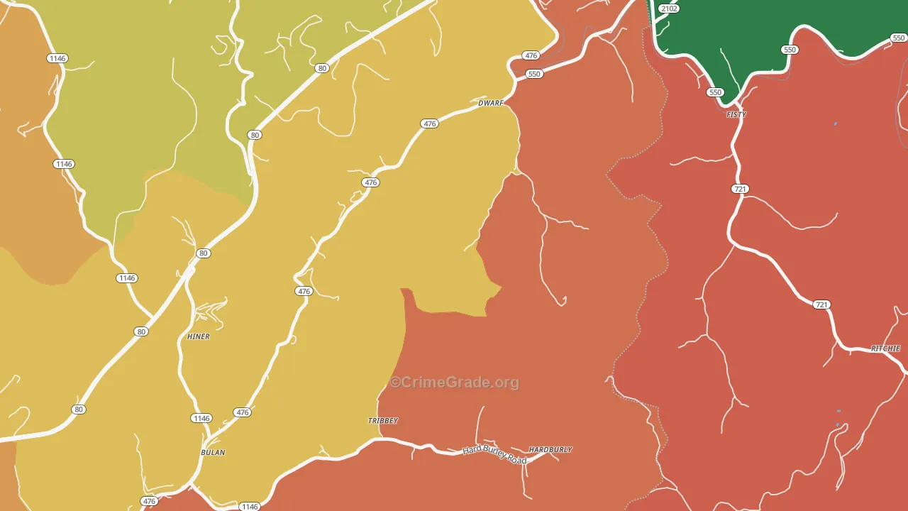 Dwarf, KY Map of Vandalism Rates