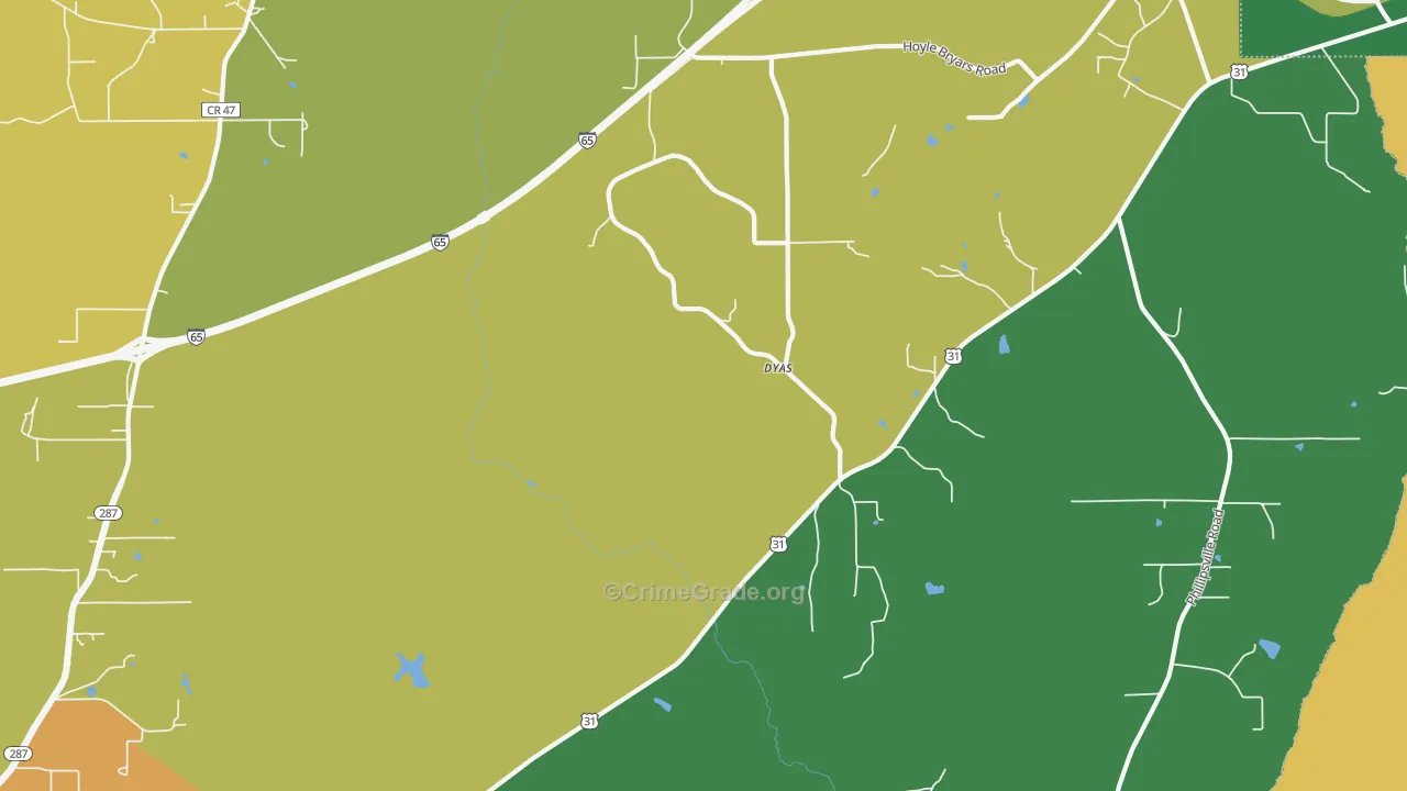 Dyas, AL Map of Vandalism Rates