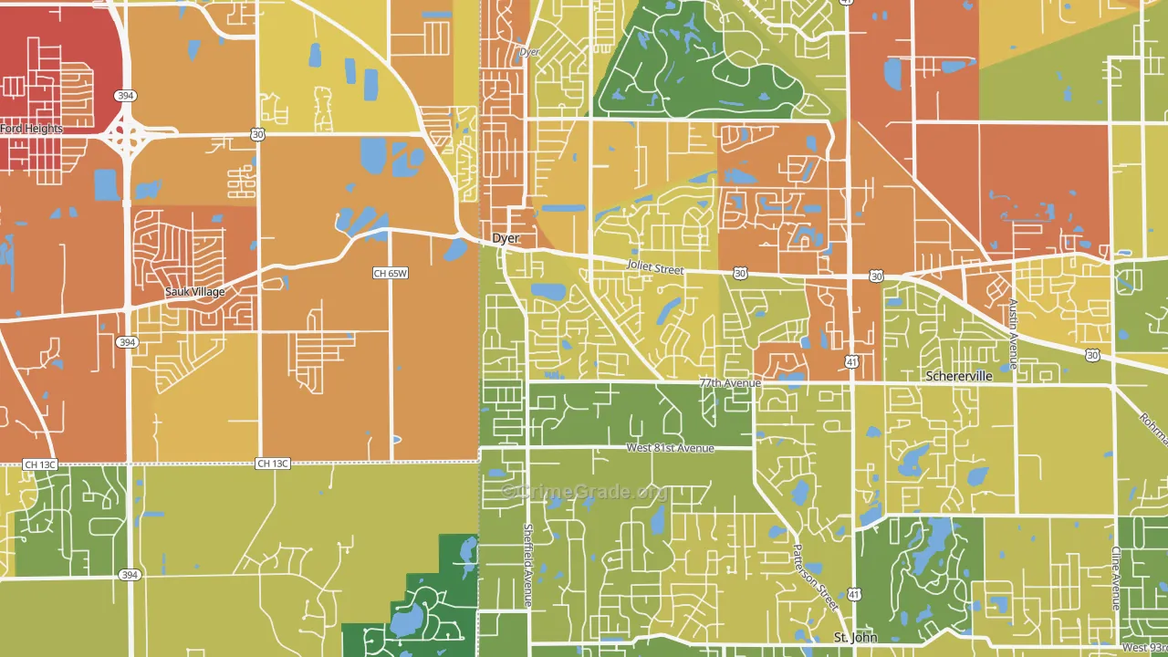 Dyer, IN Map of Vandalism Rates