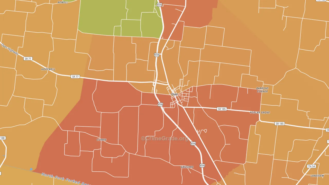 Dyer, TN Map of Vandalism Rates