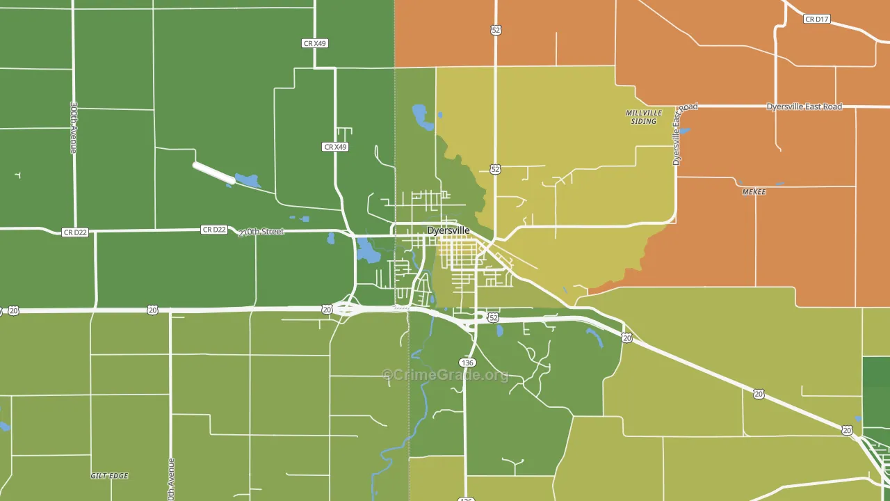 Dyersville, IA Map of Vandalism Rates