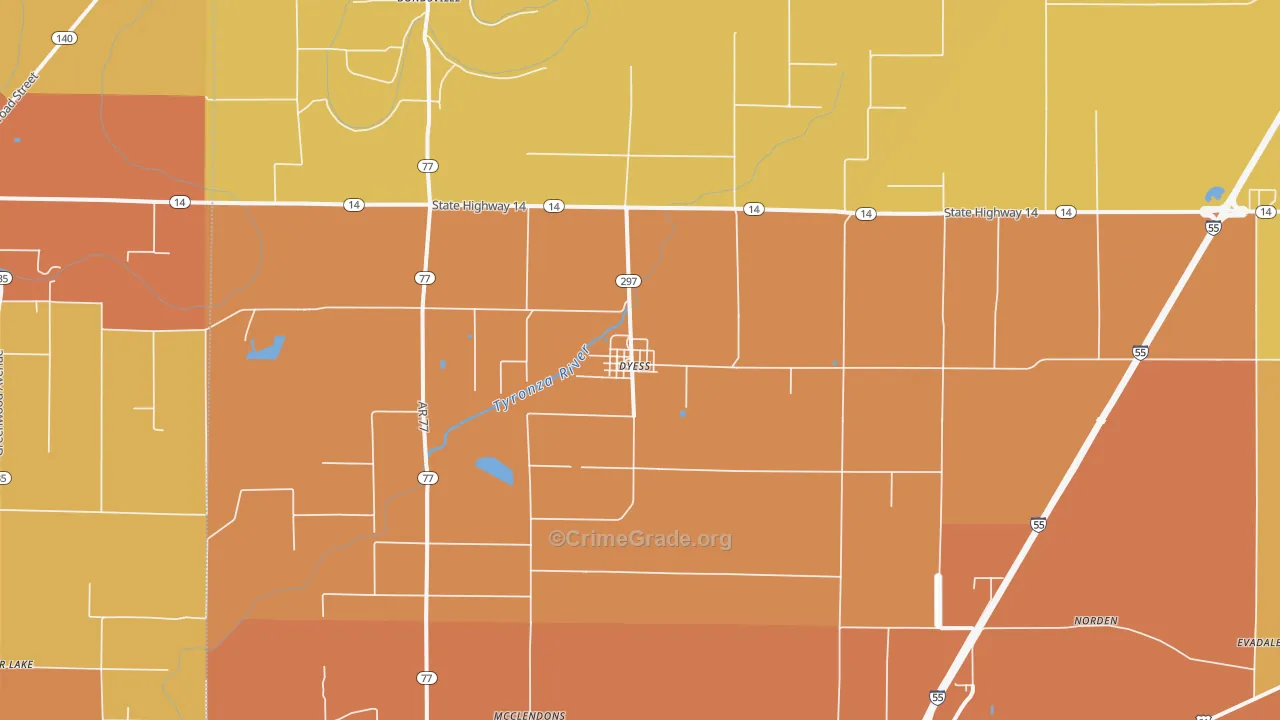Dyess, AR Map of Vandalism Rates