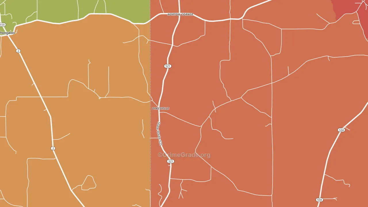 Dykesville, LA Map of Vandalism Rates