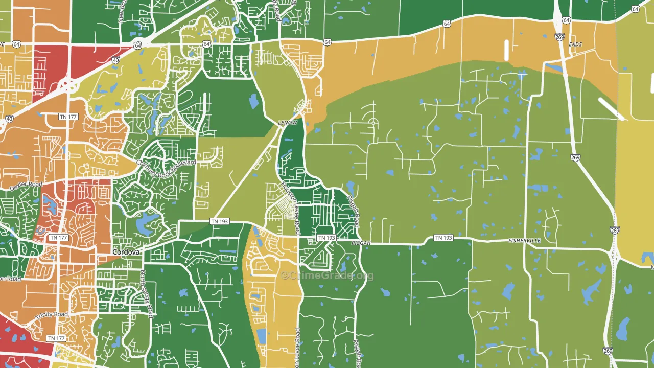 Eads-Fisherville, Cordova, TN Map of Vandalism Rates