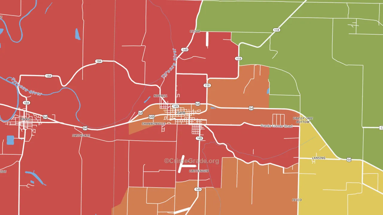 Earle, AR Map of Vandalism Rates