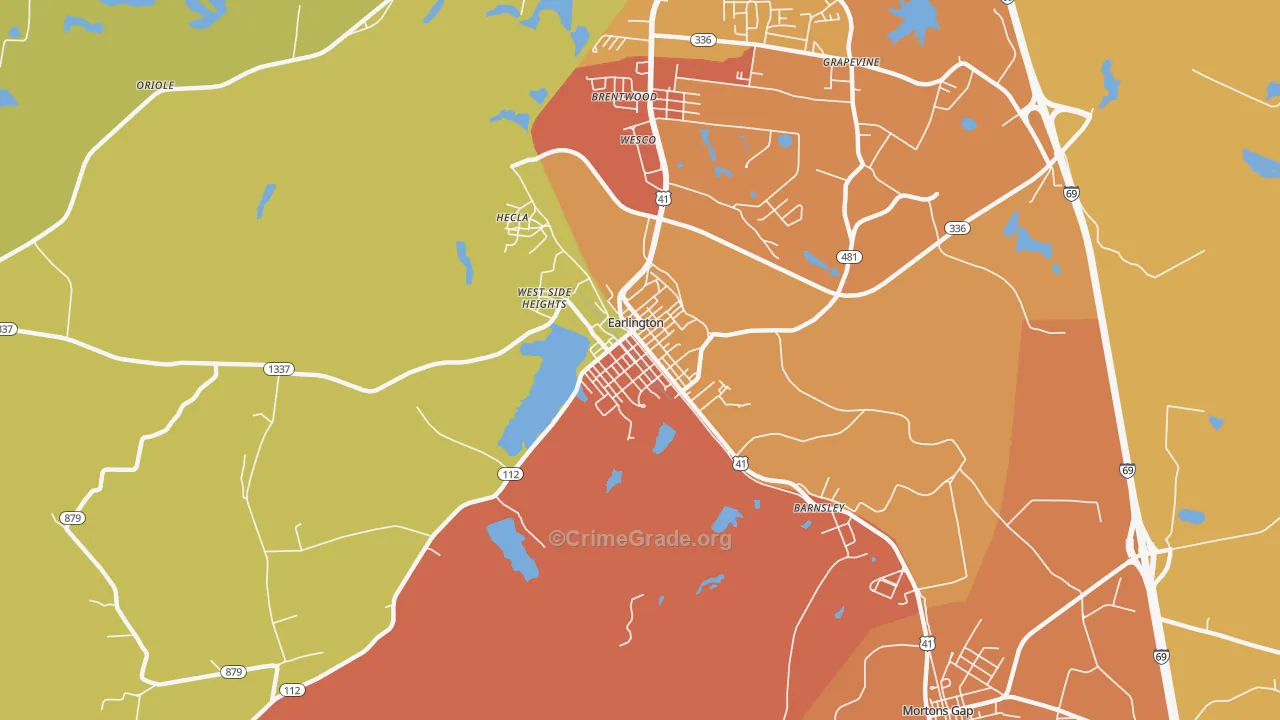 Earlington, KY Map of Vandalism Rates
