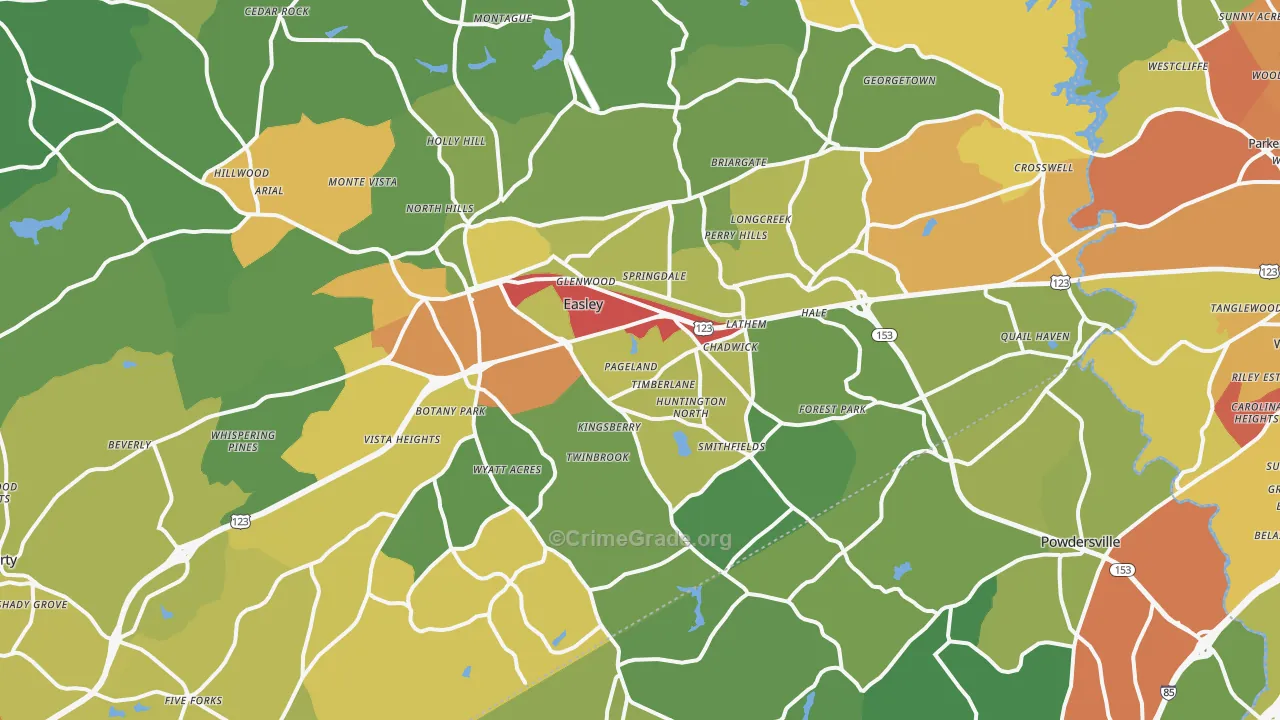 Easley, SC Map of Vandalism Rates